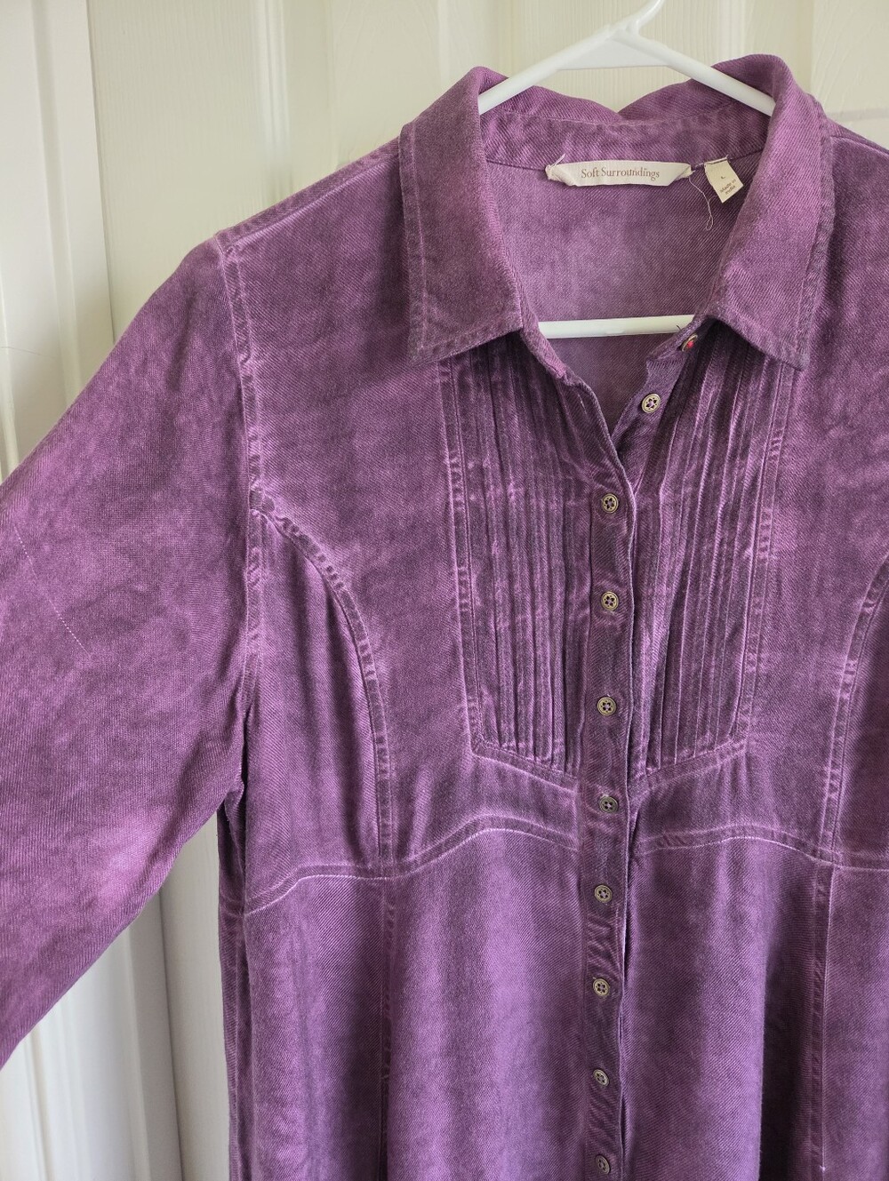 Soft Surroundings Dress Purple Pigment Wash Shirt Dress Pintuck Tunic Boho L - Picture 3 of 10